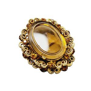 Vintage Layered Rhinestone Filigree Glass Brooch (A1520)